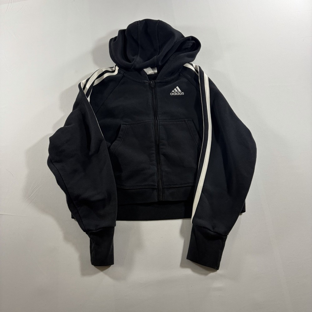 Adidas Youth Girls XS 6/6X Black Full-Zip Hooded Sweatshirt 3-Stripe - Picture 6 of 7